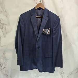 Ted Baker Blazer Mens 42 R Navy Plaid Wool Sport Coat Suit Jacket Jay Windowpane